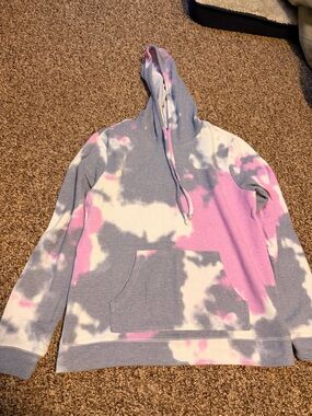 Tie-Dye Knit Hoodie Sweatshirt - Pink & Gray
